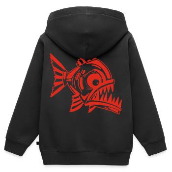 Poisson rouge carnivore - Sweat Premium à capuche zippé enfant bio - noir - Dos - AI Model Kid Male (0cm)