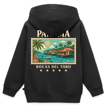 Panama Bocas del Toro Vintage Reisemarke - Kinder Premium Organic Zip Hoodie - Schwarz - Hinten - AI Model Kid Male (0cm)