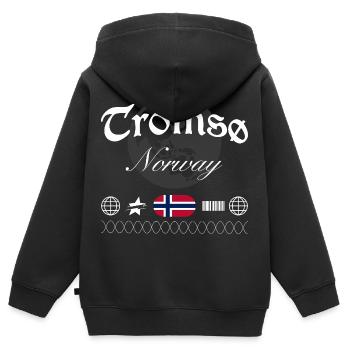 Souvenir de voyage Tromsø Norway Streetwear - Sweat Premium à capuche zippé enfant bio - noir - Dos - AI Model Kid Male (0cm)