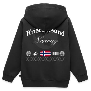 Souvenir de voyage pour le streetwear de Kristiansand Norway - Sweat Premium à capuche zippé enfant bio - noir - Dos - AI Model Kid Male (0cm)