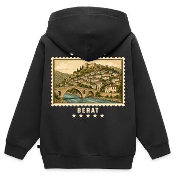 Albanien Berat Vintage Reisemarke - Kinder Premium Organic Zip Hoodie - Schwarz - Hinten - AI Model Kid Male (0cm)