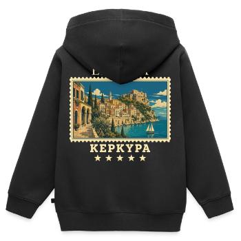 Griechenland Korfu Vintage Reisemarke - Kinder Premium Organic Zip Hoodie - Schwarz - Hinten - AI Model Kid Male (0cm)