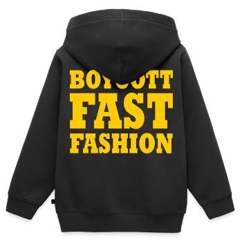 Boycott fast fashion - Sweat Premium à capuche zippé enfant bio - noir - Dos - AI Model Kid Male (0cm)