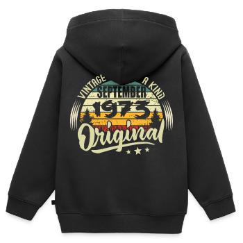 Septembre 1973 Anniversaire 1973 Septembre 1973 - Sweat Premium à capuche zippé enfant bio - noir - Dos - AI Model Kid Male (0cm)
