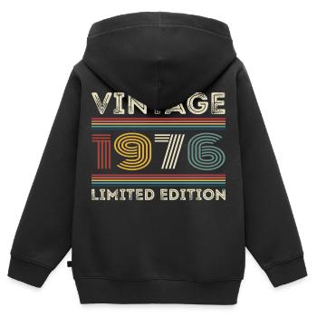 1976 Anniversaire 1976 Retro 1976 Cadeau 1976 - Sweat Premium à capuche zippé enfant bio - noir - Dos - AI Model Kid Male (0cm)