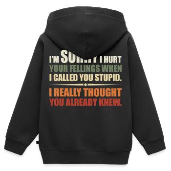 Ich habe deine Felle verletzt, als ich dich dumm nannte - Kinder Premium Organic Zip Hoodie - Schwarz - Hinten - AI Model Kid Male (0cm)