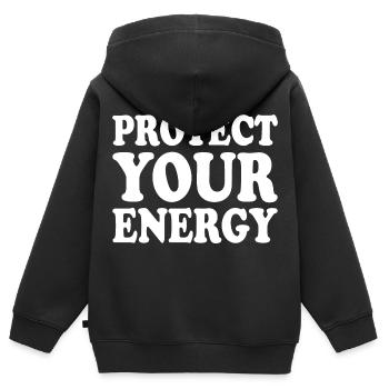 Protect your energy - Sweat Premium à capuche zippé enfant bio - noir - Dos - AI Model Kid Male (0cm)