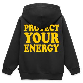 Protect your energy - Sweat Premium à capuche zippé enfant bio - noir - Dos - AI Model Kid Male (0cm)
