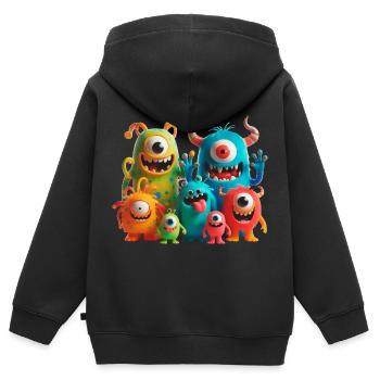 Bunte Monster Familie hat Spaß - Kinder Premium Organic Zip Hoodie - Schwarz - Hinten - AI Model Kid Male (0cm)