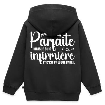 Ich bin nicht perfekt, ich bin Krankenschwester - Kinder Premium Organic Zip Hoodie - Schwarz - Hinten - AI Model Kid Male (0cm)