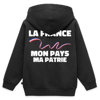 Patriote la france mon pays ma patrie - Sweat Premium à capuche zippé enfant bio - noir - Dos - AI Model Kid Male (0cm)
