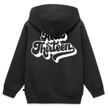 Geschenk zum 13. Geburtstag, Hallo Dreizehn, 13 Jahre - Kinder Premium Organic Zip Hoodie - Schwarz - Hinten - AI Model Kid Male (0cm)