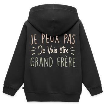 Ich kann nicht, ich werde ein großer Bruder sein - Kinder Premium Organic Zip Hoodie - Schwarz - Hinten - AI Model Kid Male (0cm)