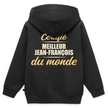 Certifié meilleur jean françois du monde - Sweat Premium à capuche zippé enfant bio - noir - Dos - AI Model Kid Male (0cm)