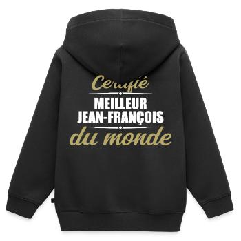 Certifié meilleur jean françois du monde - Sweat Premium à capuche zippé enfant bio - noir - Dos - AI Model Kid Male (0cm)