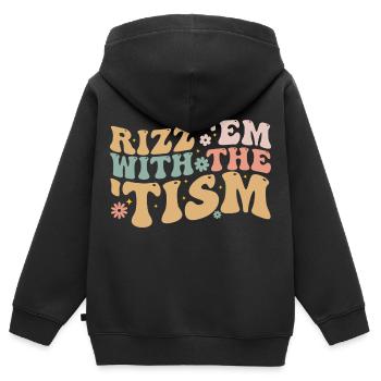 Rizz Em With The Tism - Sweat Premium à capuche zippé enfant bio - noir - Dos - AI Model Kid Male (0cm)