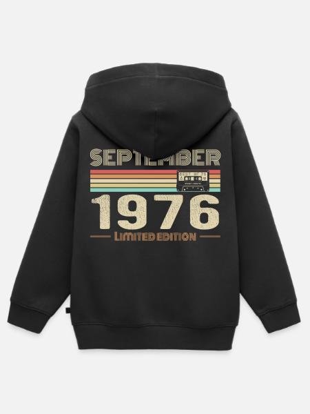 Septembre 1976 Vintage Anniversaire septembre 1976 - Hoodie Premium med dragkedja barn ekologisk - svart