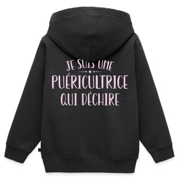 Je suis une puericultrice qui dechire - Sweat Premium à capuche zippé enfant bio - noir - Dos - AI Model Kid Male (0cm)