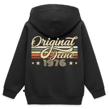 Juin 1976 | Anniversaire 1976 Millésime Juin 1976 - Sweat Premium à capuche zippé enfant bio - noir - Dos - AI Model Kid Male (0cm)