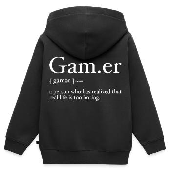 Gamer Definition pour les fans de jeux vidéo - Sweat Premium à capuche zippé enfant bio - noir - Dos - AI Model Kid Male (0cm)