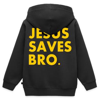 Jesus saves bro - Sweat Premium à capuche zippé enfant bio - noir - Dos - AI Model Kid Male (0cm)