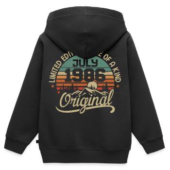 Juli 1986 Geschenk Geburtstagsgeschenk 1986 Juli - Kinder Premium Organic Zip Hoodie - Schwarz - Hinten - AI Model Kid Male (0cm)