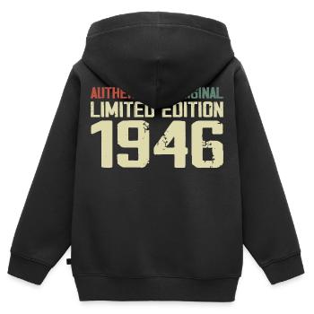 1946 Cadeau Anniversaire 1946 Vintage 1946 Rétro - Sweat Premium à capuche zippé enfant bio - noir - Dos - AI Model Kid Male (0cm)