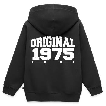Original 1975 | Cadeau d’anniversaire 1975 - Sweat Premium à capuche zippé enfant bio - noir - Dos - AI Model Kid Male (0cm)