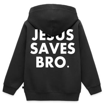 Jesus saves bro - Sweat Premium à capuche zippé enfant bio - noir - Dos - AI Model Kid Male (0cm)