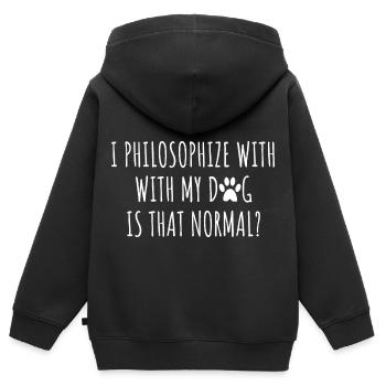 Philosophie philosophe propriétaire de chien - Sweat Premium à capuche zippé enfant bio - noir - Dos - AI Model Kid Male (0cm)