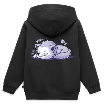 Schlafender Wolf - Aufkleber - Kinder Premium Organic Zip Hoodie - Schwarz - Hinten - AI Model Kid Male (0cm)