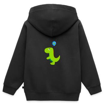 Petit dinosaure avec ballon - Sweat Premium à capuche zippé enfant bio - noir - Dos - AI Model Kid Male (0cm)