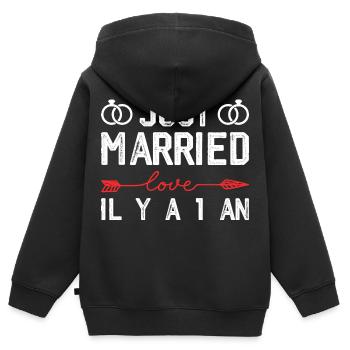 Baumwolle 1 Jahr Geschenk zum Hochzeitstag - Kinder Premium Organic Zip Hoodie - Schwarz - Hinten - AI Model Kid Male (0cm)