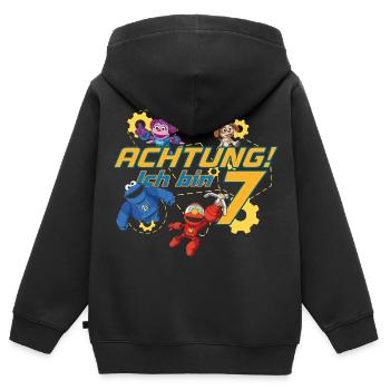Mecha Builders Team Achtung Ich Bin 7 Jahre Alt - Kinder Premium Organic Zip Hoodie - Schwarz - Hinten - AI Model Kid Male (0cm)