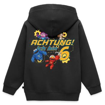 Mecha Builders Team Achtung Ich Bin 6 Jahre Alt - Kinder Premium Organic Zip Hoodie - Schwarz - Hinten - AI Model Kid Male (0cm)