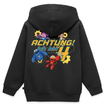 Mecha Builders Team Achtung Ich Bin 4 Jahre Alt - Kinder Premium Organic Zip Hoodie - Schwarz - Hinten - AI Model Kid Male (0cm)