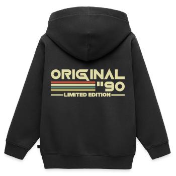 1990 - Kinder Premium Organic Zip Hoodie - Schwarz - Hinten - AI Model Kid Male (0cm)