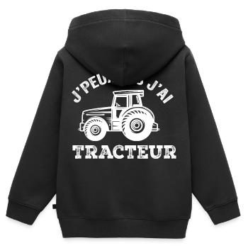 J'Peux Pas J'ai Tracteur Humour Cadeau Fermière - Sweat Premium à capuche zippé enfant bio - noir - Dos - AI Model Kid Male (0cm)
