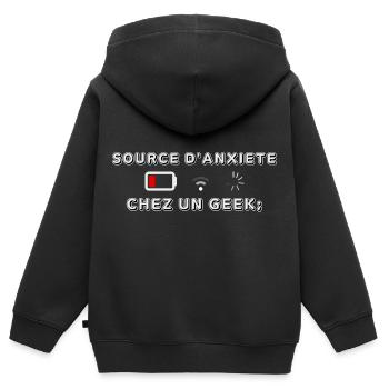 Source d Anxiété Chez un Geek - Sweat Premium à capuche zippé enfant bio - noir - Dos - AI Model Kid Male (0cm)