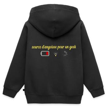 Source d Angoisse pour un geek - Sweat Premium à capuche zippé enfant bio - noir - Dos - AI Model Kid Male (0cm)