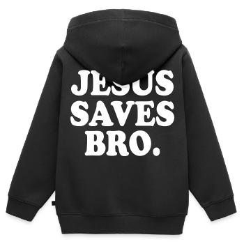 Jesus saves bro - Sweat Premium à capuche zippé enfant bio - noir - Dos - AI Model Kid Male (0cm)