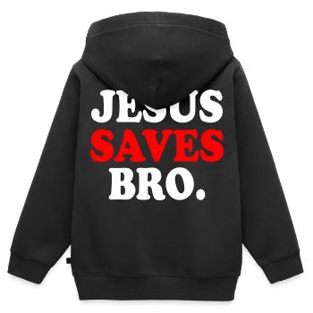 Jesus saves bro - Sweat Premium à capuche zippé enfant bio - noir - Dos - AI Model Kid Male (0cm)