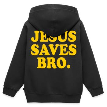 Jesus saves bro - Sweat Premium à capuche zippé enfant bio - noir - Dos - AI Model Kid Male (0cm)