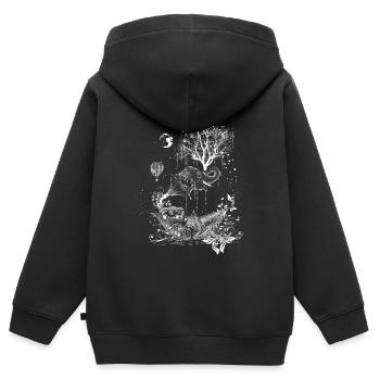 Éléphant, papier et arbre surréaliste - Sweat Premium à capuche zippé enfant bio - noir - Dos - AI Model Kid Male (0cm)