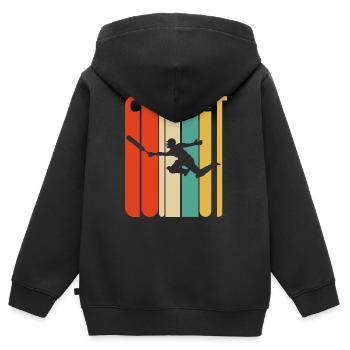 Superbes cadeaux de cricket rétro des années 70. VENTE - Sweat Premium à capuche zippé enfant bio - noir - Dos - AI Model Kid Male (0cm)