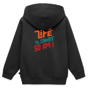 Life is Short and So am I - Kinder Premium Organic Zip Hoodie - Schwarz - Hinten - AI Model Kid Male (0cm)
