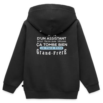 Bientot Grand-Frêre Bétise - Sweat Premium à capuche zippé enfant bio - noir - Dos - AI Model Kid Male (0cm)