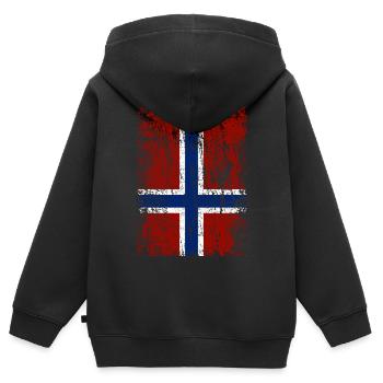 Drapeau norvégien à la verticale - Sweat Premium à capuche zippé enfant bio - noir - Dos - AI Model Kid Male (0cm)