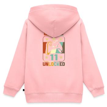 Level 11 Unlocked - Kinder Premium Organic Zip Hoodie - Rosa - Hinten - AI Model Kid Female (0cm)
