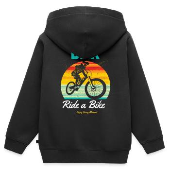 BMX ride a bike. Idée Cadeau garçon - Sweat Premium à capuche zippé enfant bio - noir - Dos - AI Model Kid Male (0cm)